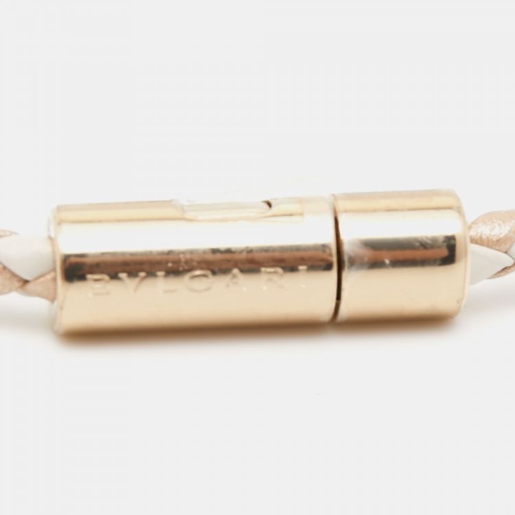 Pre Owned Bvlgari Bvlgari Enamel Leather Gold Tone Bracelet