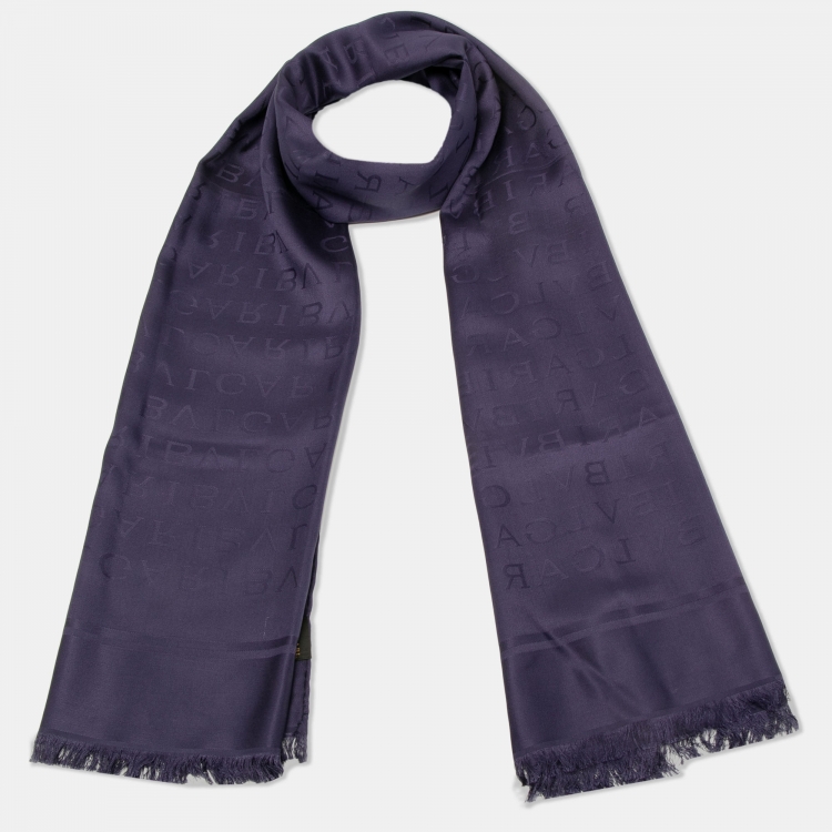 Pre Owned Bvlgari Purple Logomania Silk Wool Shawl
