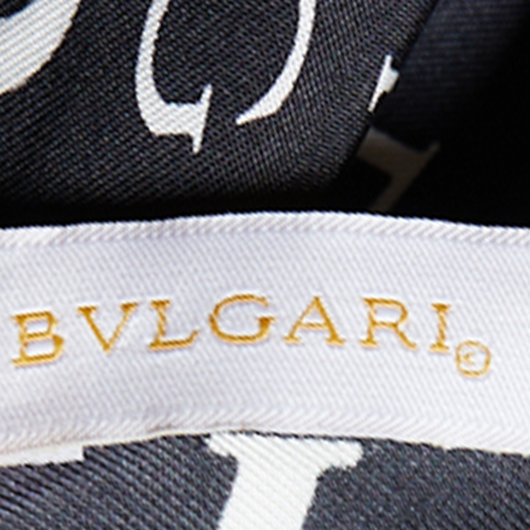 Pre Owned Bvlgari Black Letter Logo Printed Silk Square Scarf