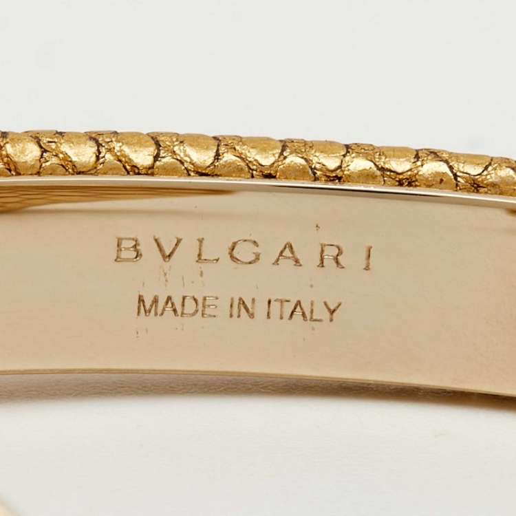 Pre Owned Bvlgari Serpenti Forever Leather Enamel Gold Tone Cuff Bracelet