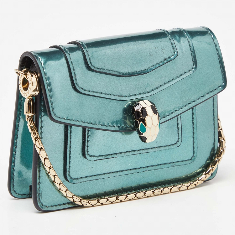 Pre Owned Bvlgari Green Patent Leather Serpenti Forever Bag Charm