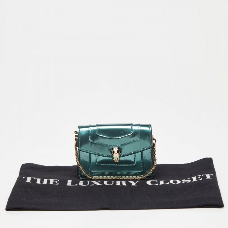 Pre Owned Bvlgari Green Patent Leather Serpenti Forever Bag Charm