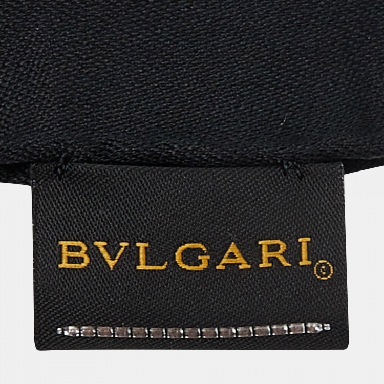 Pre Owned Bvlgari Black Logo Pattern Silk Stole 