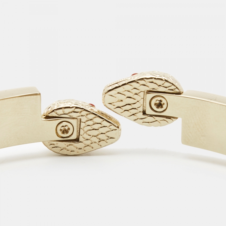 Pre Owned Bvlgari Serpenti Forever Leather Gold Tone  Bracelet