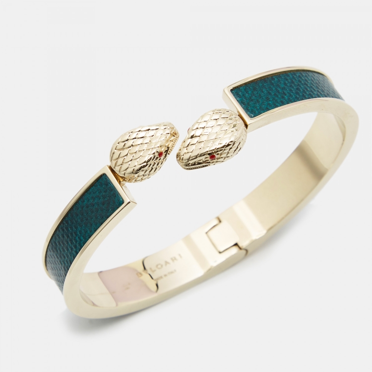 Pre Owned Bvlgari Serpenti Forever Leather Gold Tone  Bracelet