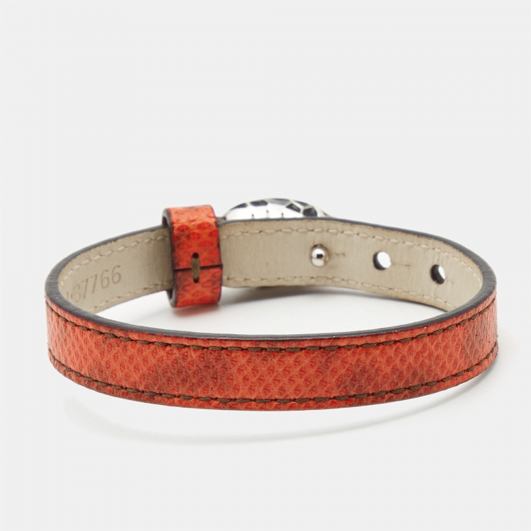 Pre Owned Bvlgari Serpenti Forever Enamel Leather Silver Tone Bracelet