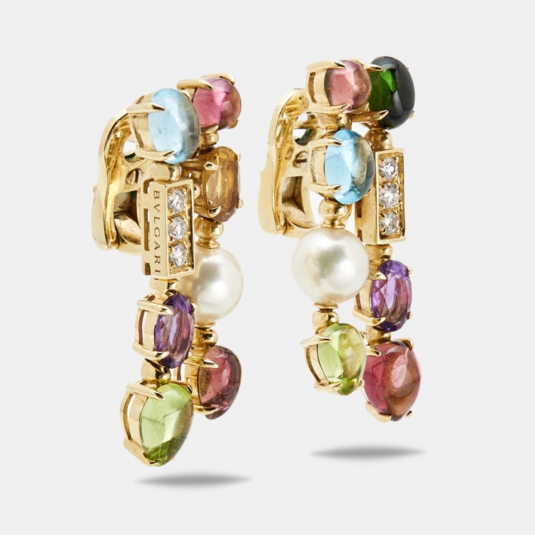 Pre Owned Bvlgari Allegra Multi Gemstones 18k Yellow Gold Earrings