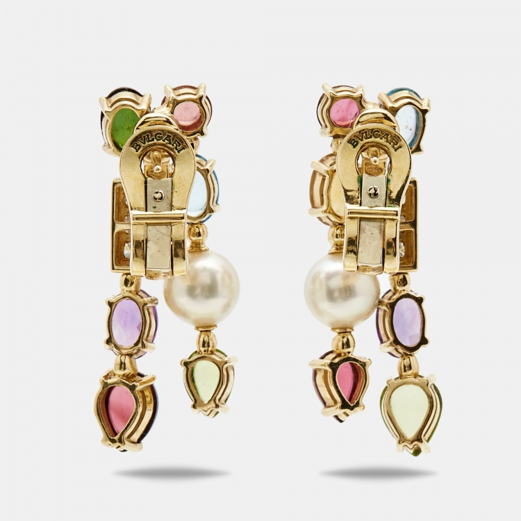 Pre Owned Bvlgari Allegra Multi Gemstones 18k Yellow Gold Earrings