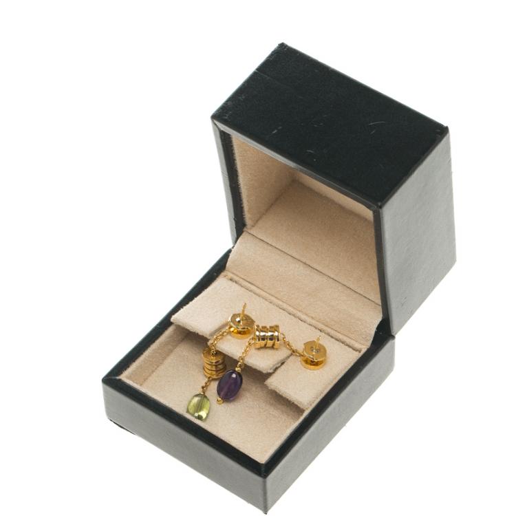 Pre Owned Bvlgari B.Zero1 18k Yellow Gold Peridot & Amethyst Dangle Earrings