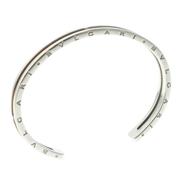 Pre Owned Bvlgari B.Zero1 Steel & 18k Yellow Gold Open Cuff Bracelet 16cm