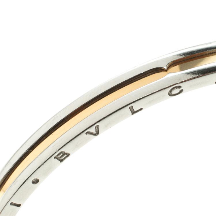 Pre Owned Bvlgari B.Zero1 Steel & 18k Yellow Gold Open Cuff Bracelet 16cm
