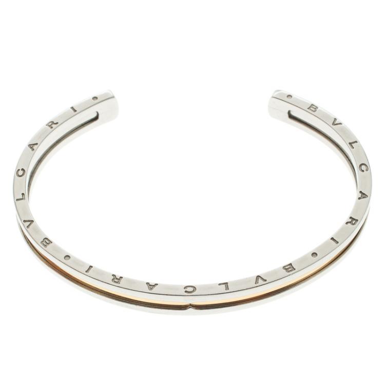 Pre Owned Bvlgari B.Zero1 Steel & 18k Yellow Gold Open Cuff Bracelet 16cm