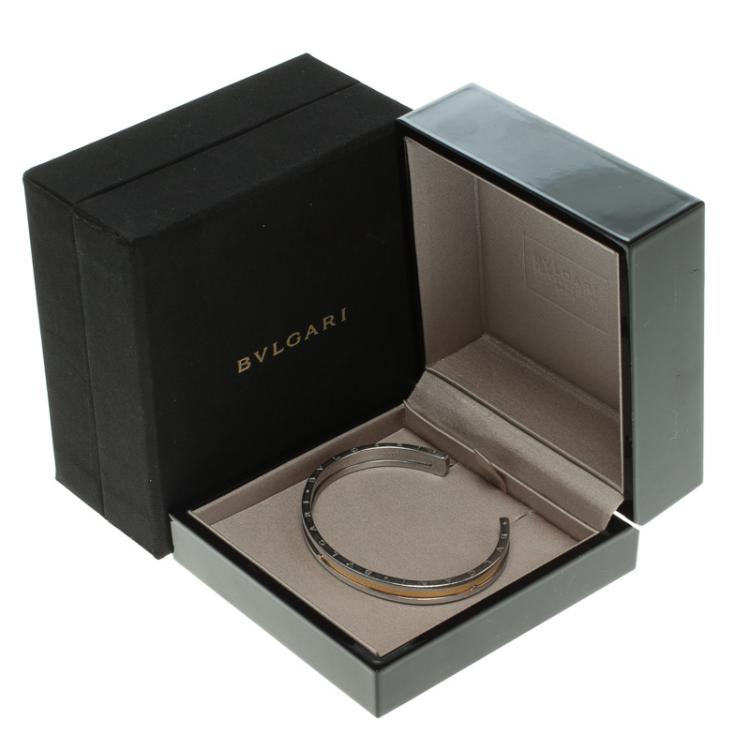 Pre Owned Bvlgari B.Zero1 Steel & 18k Yellow Gold Open Cuff Bracelet 16cm