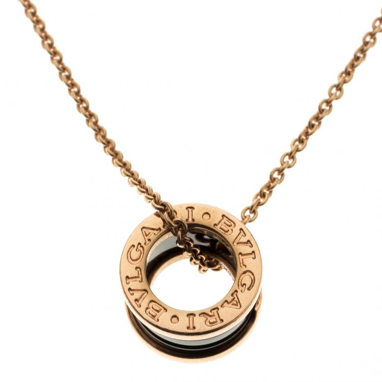 Pre Owned Bvlgari B.Zero1 Black Ceramic 18k Rose Gold Pendant Necklace