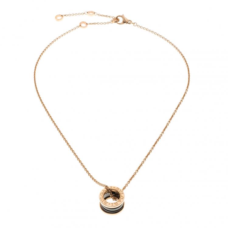 Pre Owned Bvlgari B.Zero1 Black Ceramic 18k Rose Gold Pendant Necklace