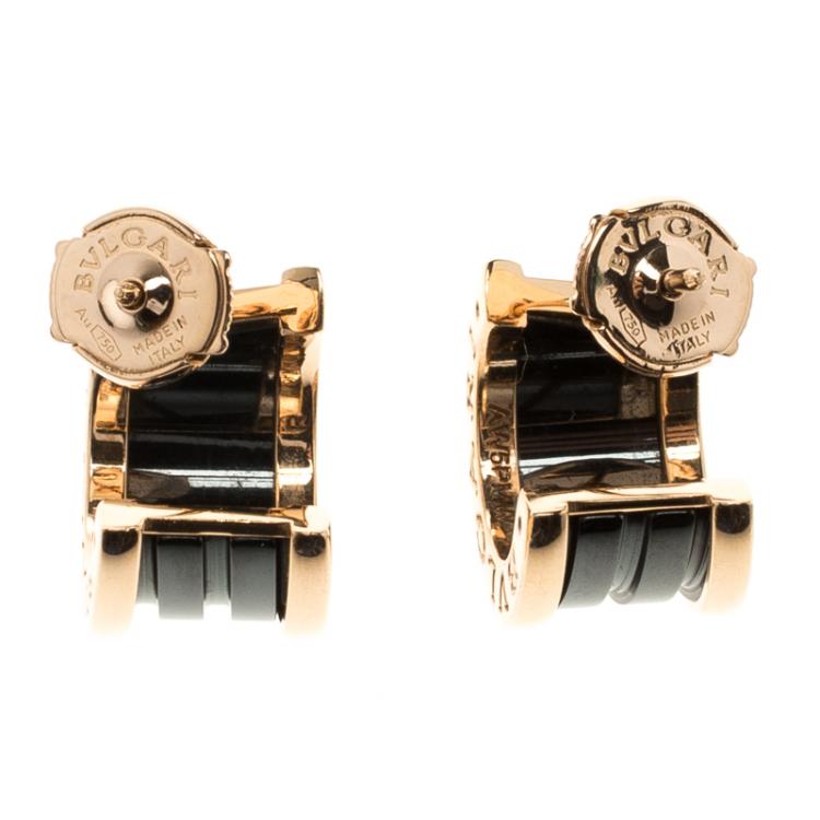 Pre Owned Bvlgari B.Zero1 Black Ceramic 18k Rose Gold Earrings