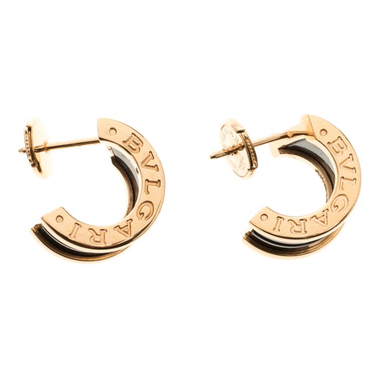 Pre Owned Bvlgari B.Zero1 Black Ceramic 18k Rose Gold Earrings