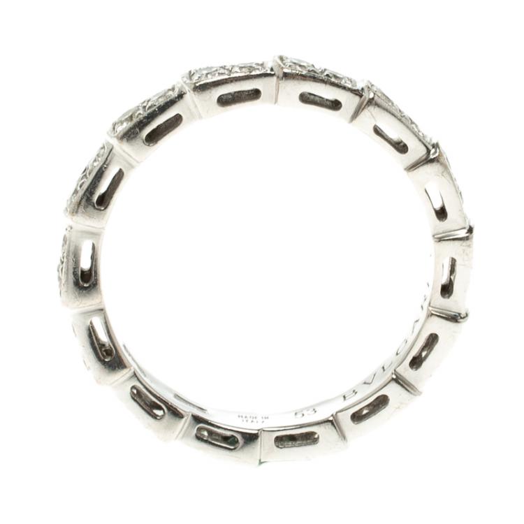 Pre Owned Bvlgari Serpenti Pave Diamonds & White Gold Wedding Band Ring Size 53