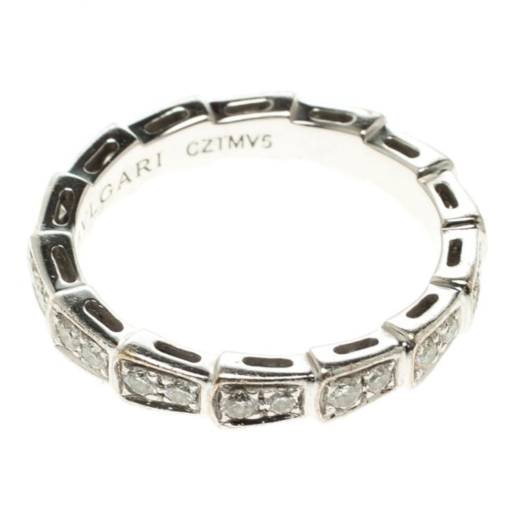 Pre Owned Bvlgari Serpenti Pave Diamonds & White Gold Wedding Band Ring Size 53