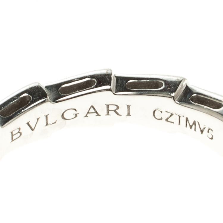 Pre Owned Bvlgari Serpenti Pave Diamonds & White Gold Wedding Band Ring Size 53