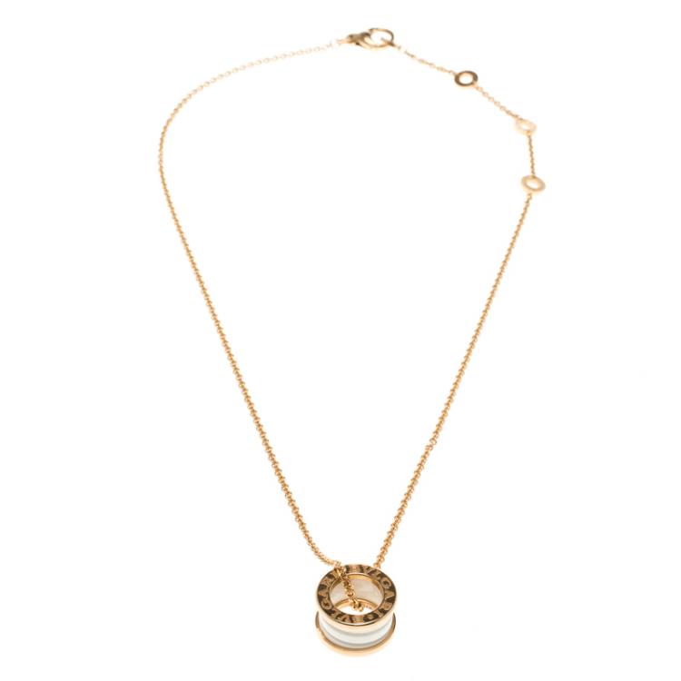Pre Owned Bvlgari B.Zero1 White Ceramic 18k Rose Gold Pendant Necklace