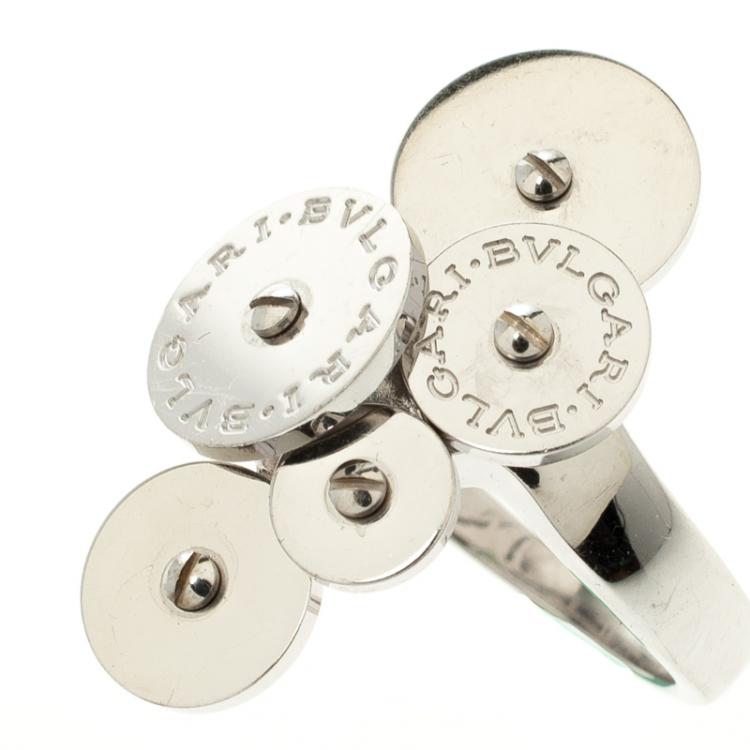 Pre Owned Bvlgari Cicladi Cluster 18k White Gold Cocktail Ring Size 52.5