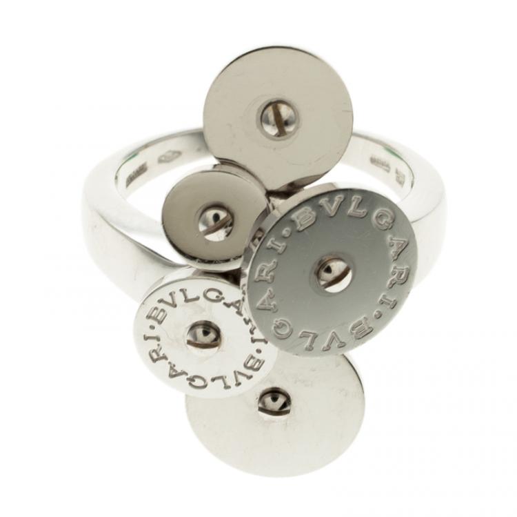 Pre Owned Bvlgari Cicladi Cluster 18k White Gold Cocktail Ring Size 52.5