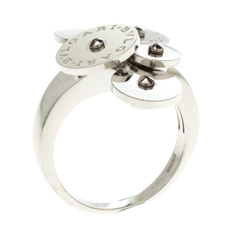 Pre Owned Bvlgari Cicladi Cluster 18k White Gold Cocktail Ring Size 52.5