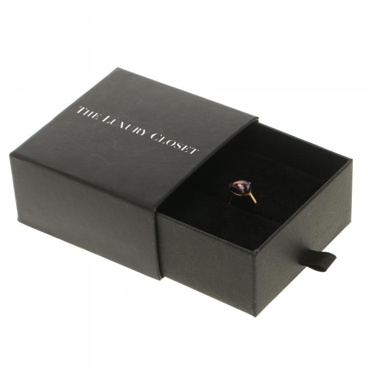 Pre Owned Bvlgari Sassi Amethyst Cabochon 18k Yellow Gold Ring Size 50