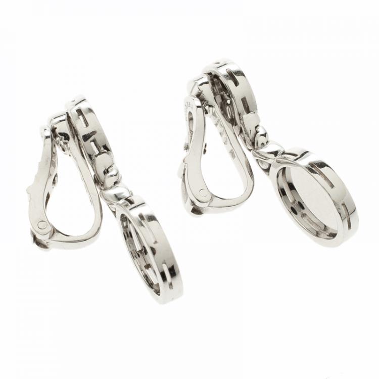 Pre Owned Bvlgari Onyx & 18k White Gold Clip-on Drop Earrings