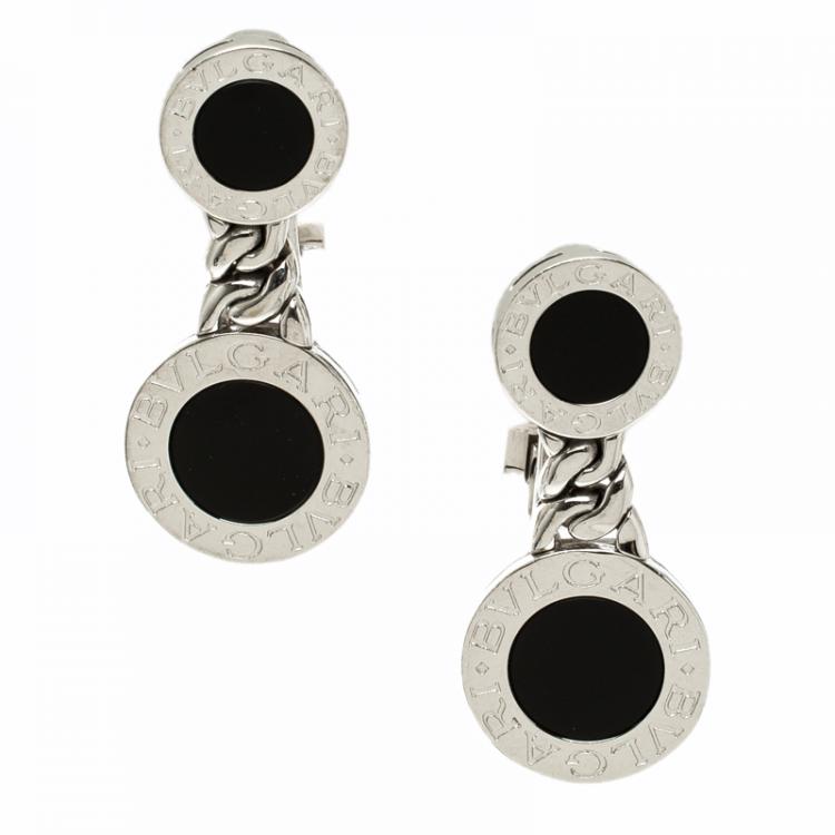 Pre Owned Bvlgari Onyx & 18k White Gold Clip-on Drop Earrings