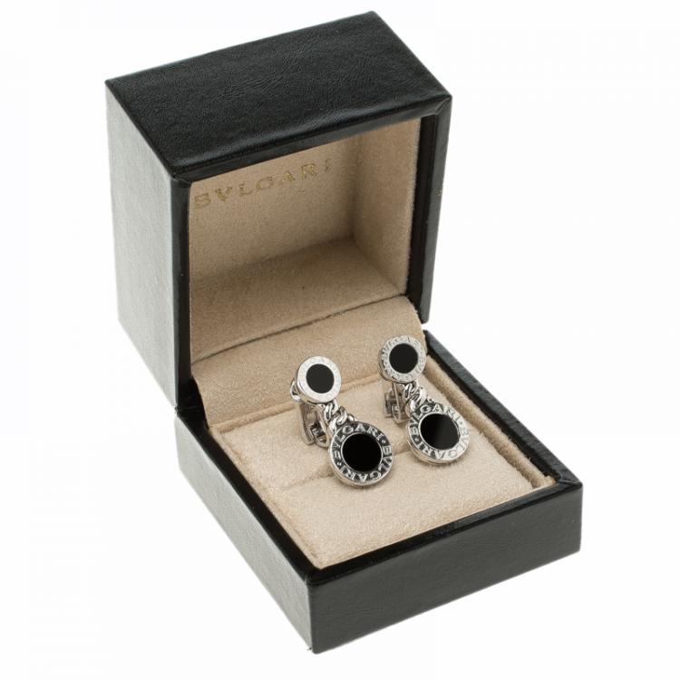 Pre Owned Bvlgari Onyx & 18k White Gold Clip-on Drop Earrings