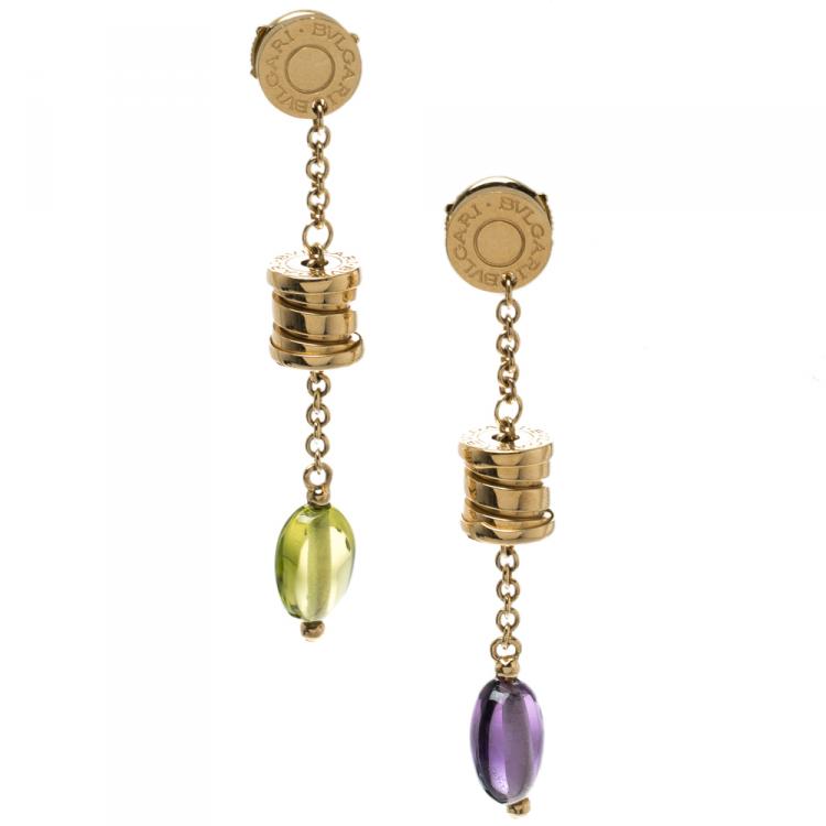 Pre Owned Bvlgari B.Zero1 Peridot & Amethyst 18k Rose Gold Drop Earrings 