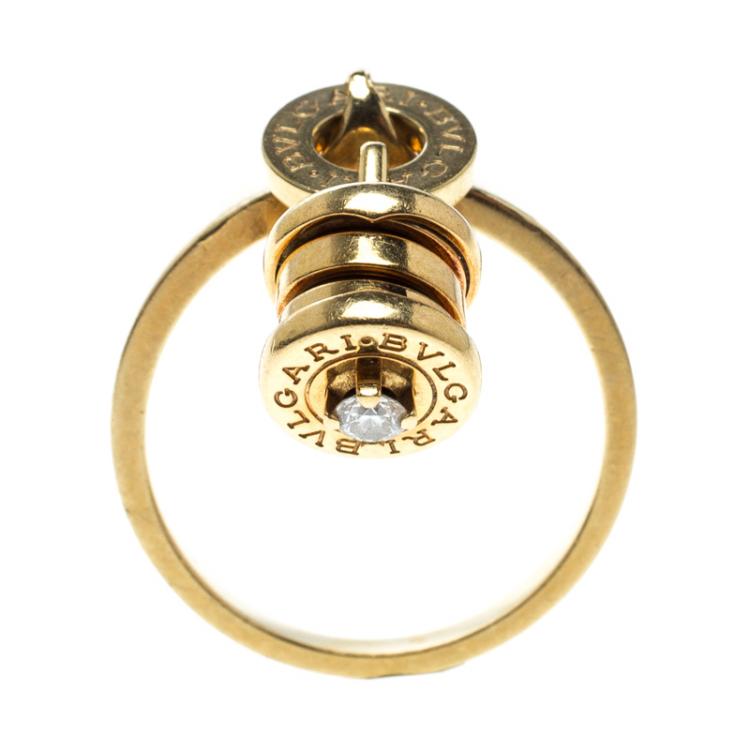 Pre Owned Bvlgari B.Zero1 18k Yellow Gold Diamond Charm Ring Size 56