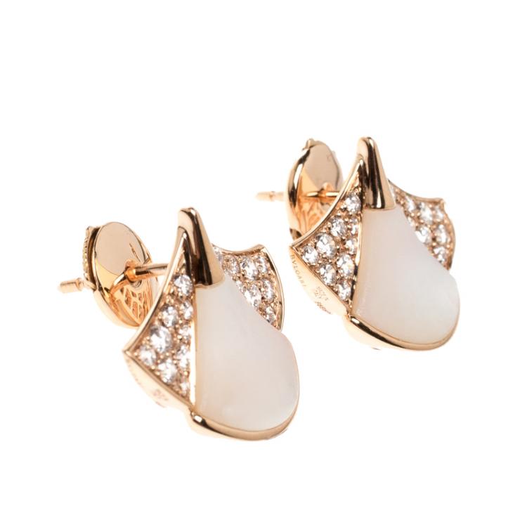 Pre Owned Bvlgari Divas' Dream Mother of Pearl & Diamond 18K Rose Gold Stud Earrings