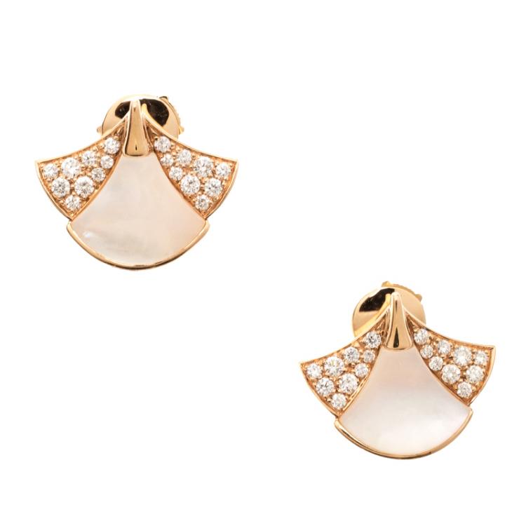 Pre Owned Bvlgari Divas' Dream Mother of Pearl & Diamond 18K Rose Gold Stud Earrings