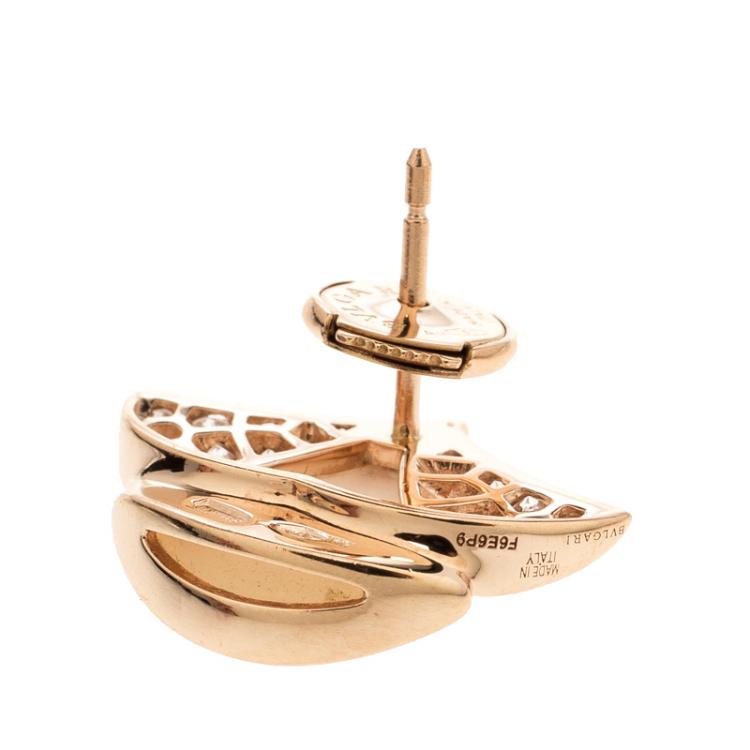 Pre Owned Bvlgari Divas' Dream Mother of Pearl & Diamond 18K Rose Gold Stud Earrings