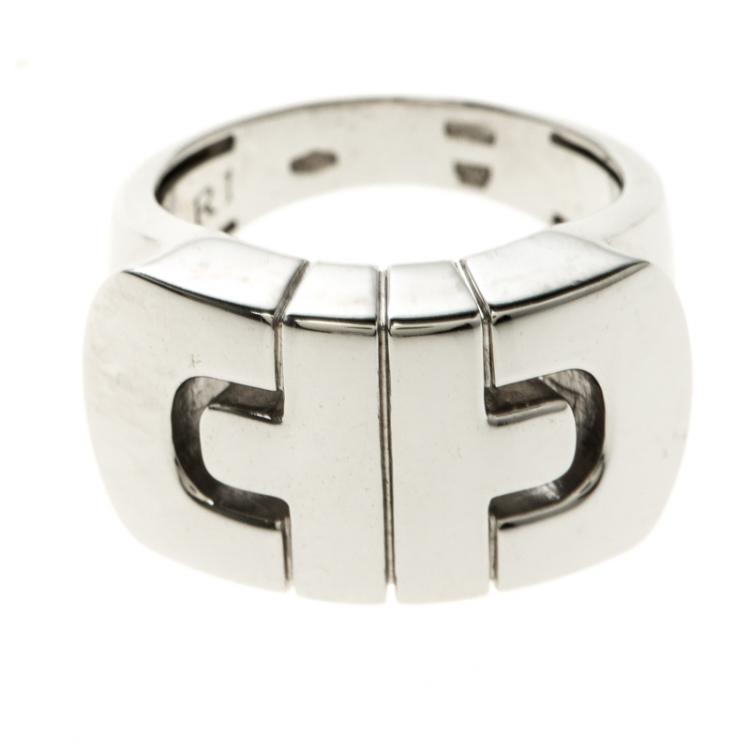Pre Owned Bvlgari Parentesi 18k White Gold Ring Size 54