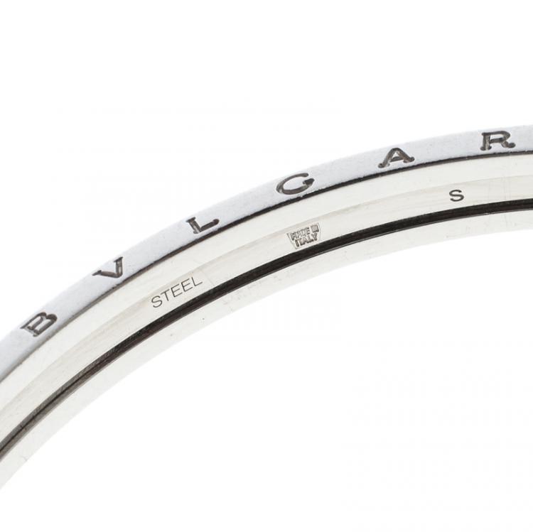 Pre Owned Bvlgari B.Zero1 Steel & 18k Rose Gold Open Cuff Bracelet Size S