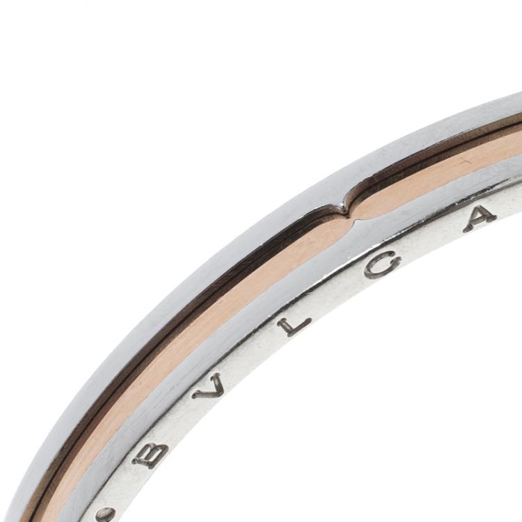 Pre Owned Bvlgari B.Zero1 Steel & 18k Rose Gold Open Cuff Bracelet Size S