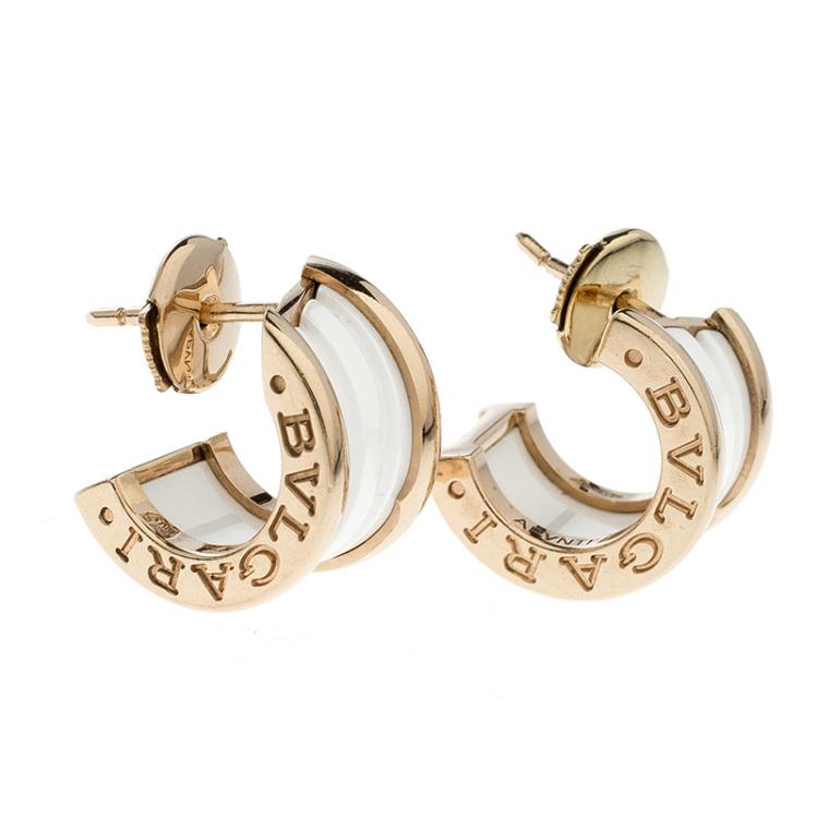 Pre Owned Bvlgari B.Zero1 White Ceramic 18k Rose Gold Earrings