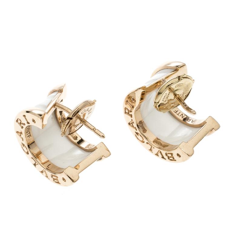 Pre Owned Bvlgari B.Zero1 White Ceramic 18k Rose Gold Earrings
