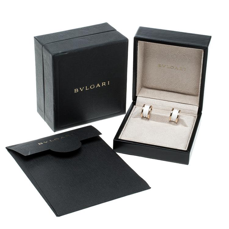 Pre Owned Bvlgari B.Zero1 White Ceramic 18k Rose Gold Earrings