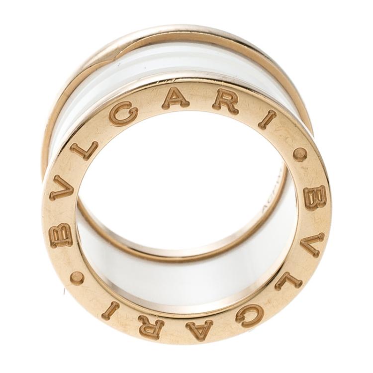 Pre Owned Bvlgari B.Zero1 4 Band White Ceramic 18k Rose Gold Ring Size 50