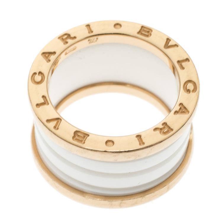 Pre Owned Bvlgari B.Zero1 4 Band White Ceramic 18k Rose Gold Ring Size 50