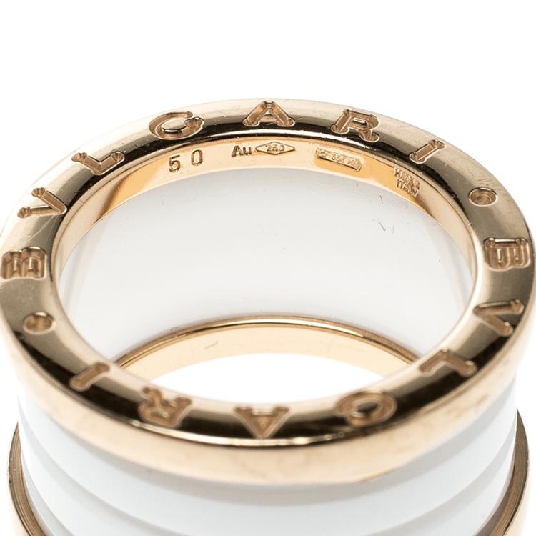 Pre Owned Bvlgari B.Zero1 4 Band White Ceramic 18k Rose Gold Ring Size 50