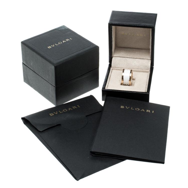 Pre Owned Bvlgari B.Zero1 4 Band White Ceramic 18k Rose Gold Ring Size 50