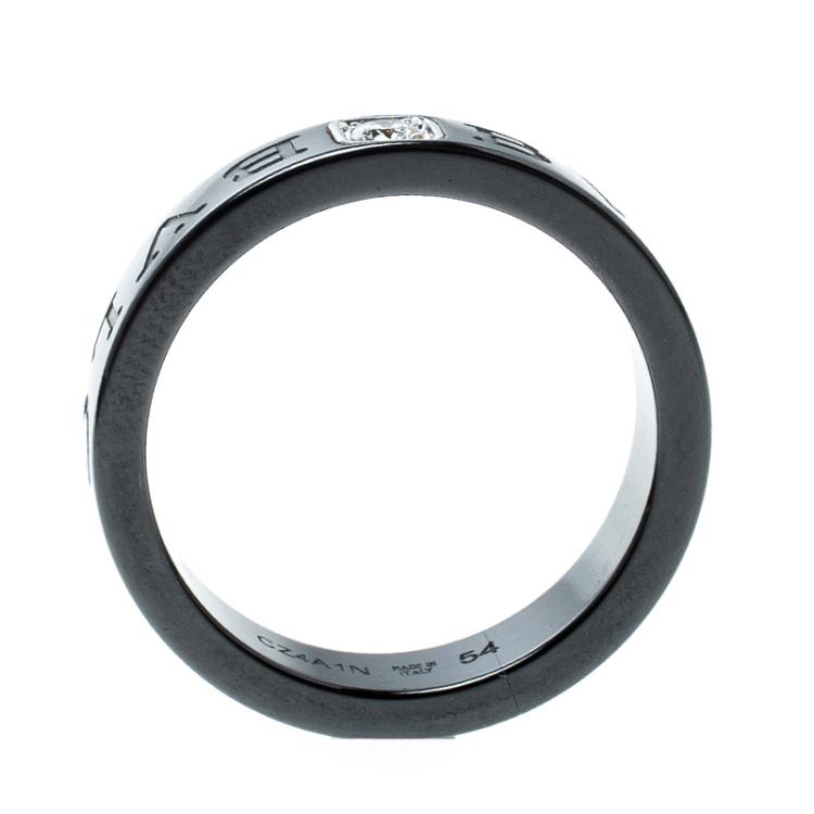 Pre Owned Bvlgari Diamond Black Ceramic Band Ring Size 54