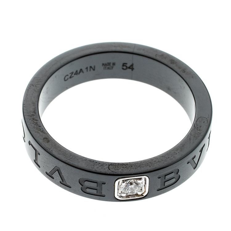 Pre Owned Bvlgari Diamond Black Ceramic Band Ring Size 54