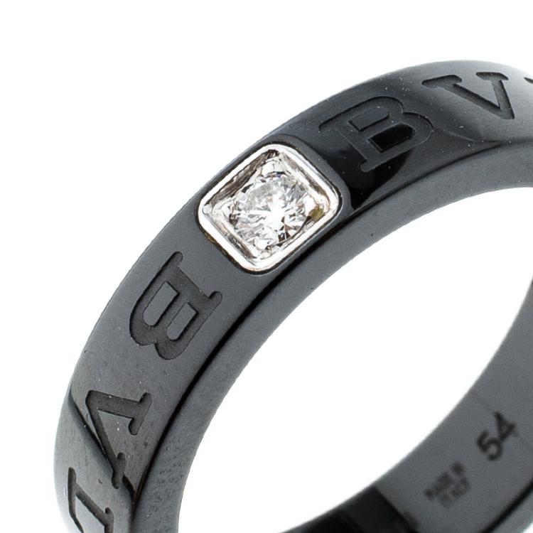 Pre Owned Bvlgari Diamond Black Ceramic Band Ring Size 54